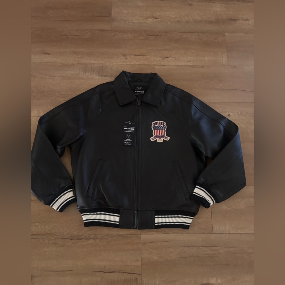 Avirex Black Bomber Jacket with White Accents